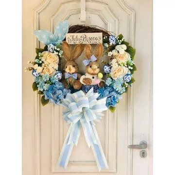 MEEDEE Elegant Blue and White Stripe Wired Ribbon for Crafts