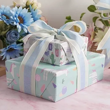 MEEDEE Elegant Blue and White Stripe Wired Ribbon for Crafts