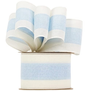 MEEDEE Elegant Blue and White Stripe Wired Ribbon for Crafts