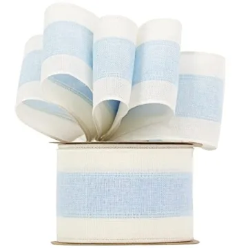 MEEDEE Elegant Blue and White Stripe Wired Ribbon for Crafts