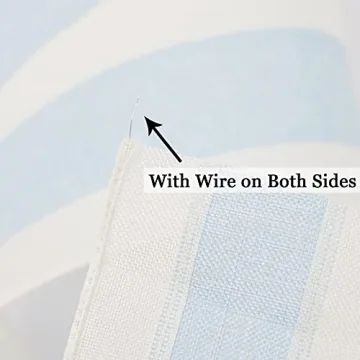 MEEDEE Elegant Blue and White Stripe Wired Ribbon for Crafts