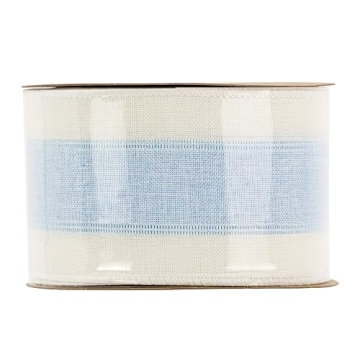 MEEDEE Elegant Blue and White Stripe Wired Ribbon for Crafts