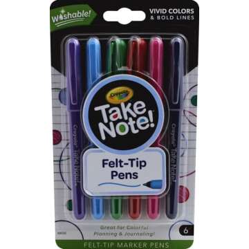 Crayola Take Note Felt Tip Pens, Assorted Colors, School Supplies, At Home Crafts for Kids, 6 Count
