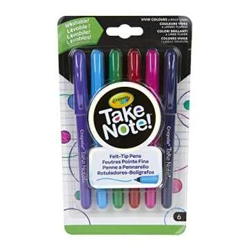 Crayola Take Note Felt Tip Pens, Assorted Colors, School Supplies, At Home Crafts for Kids, 6 Count