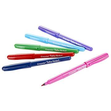 Crayola Take Note Felt Tip Pens, Assorted Colors, School Supplies, At Home Crafts for Kids, 6 Count