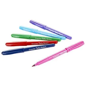 Crayola Take Note Felt Tip Pens, Assorted Colors, School Supplies, At Home Crafts for Kids, 6 Count