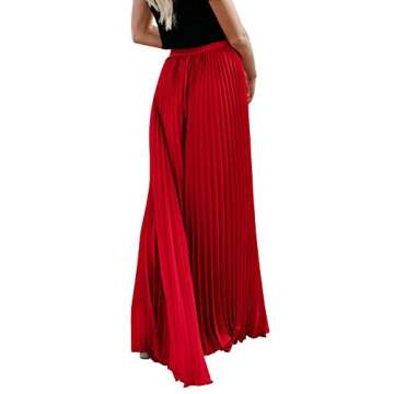 ebossy Women's High Waist Flowy Pleated Chiffon Maxi Skirt (Medium, Red)