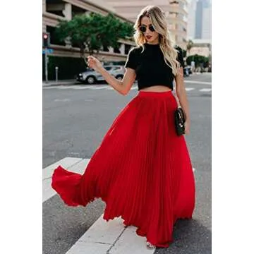 Elegant ebossy Women's High Waist Flowy Pleated Skirt