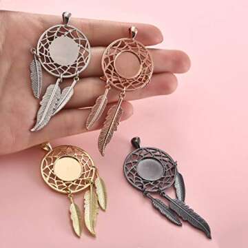 LANBEIDE 60Pieces Cabochons Jewelry Making Kits-20Pcs Dreamcatcher Bezel Pendant Trays with 20Pcs Glass Cabochons 14mm and 20Pcs Black Waxed Necklace Cords for Photo Pendant Jewelry Making