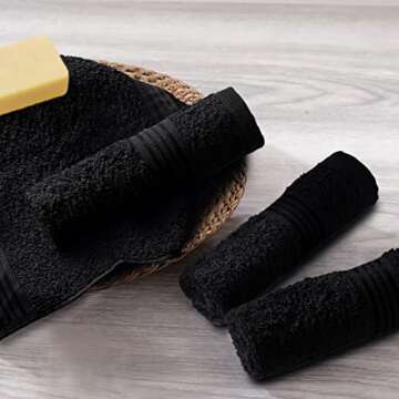 Belizzi Home Ultra Soft Cotton Washcloths, Contains 24 Piece Face Cloths 12x12 inch, Ideal for Everyday use Face Towels, Compact & Lightweight Multi Purpose Washcloths - Black
