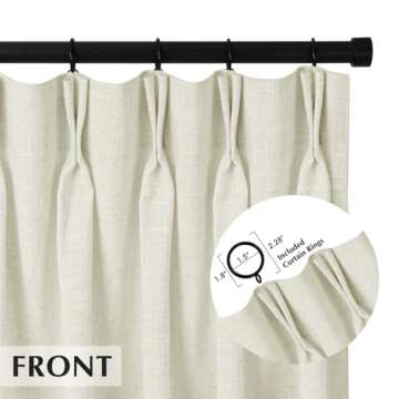 HOMERILLA Pinch Pleated Curtains 96 Inches Long,Unlined Room Darkening Drapes for Living Room,Lille Linen Pinch Pleated Curtains for Sliding Glass Door,W52 x L96,White,1 Panel.