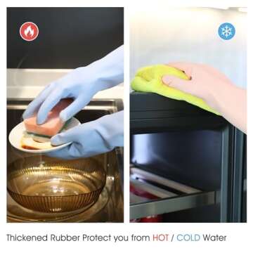 COOLJOB 2 Pairs Thickened Rubber Gloves with Cotton Lining & Non-slip Grip, Colorful Household Long Lasting Dishwashing Gloves for Kitchen & Bathroom Cleaning, Orange & Blue, Medium