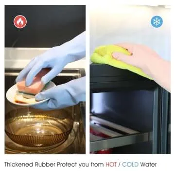 COOLJOB 2 Pairs Thickened Rubber Gloves with Cotton Lining & Non-slip Grip, Colorful Household Long Lasting Dishwashing Gloves for Kitchen & Bathroom Cleaning, Orange & Blue, Medium