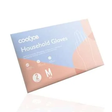 COOLJOB 2 Pairs Thickened Rubber Gloves with Cotton Lining & Non-slip Grip, Colorful Household Long Lasting Dishwashing Gloves for Kitchen & Bathroom Cleaning, Orange & Blue, Medium