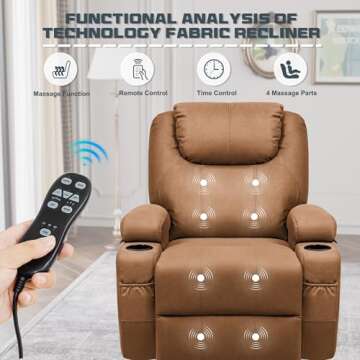 JUMMICO Power Lift Recliner Chair with Massage for Elderly Faux Leather Modern Reclining Sofa Chair with Cup Holders, Remote Control, Adjustable Furniture (Light Brown)