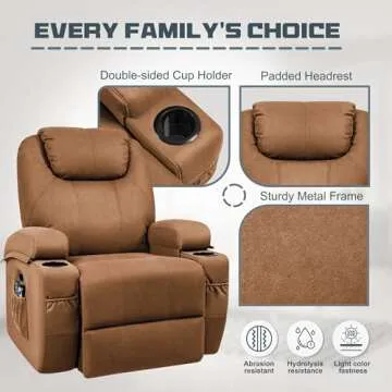 JUMMICO Power Lift Recliner Chair with Massage for Elderly Faux Leather Modern Reclining Sofa Chair with Cup Holders, Remote Control, Adjustable Furniture (Light Brown)