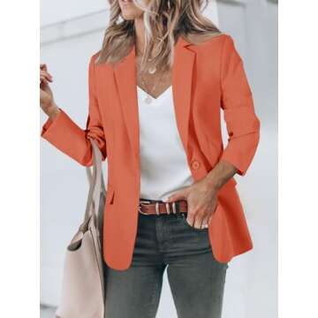 Cicy Bell Womens Casual Blazers Open Front Long Sleeve Work Office Suit Jackets Blazer Orange