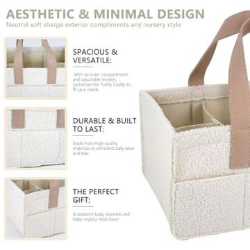 Teddy Sherpa Diaper Caddy - Beige Baby Nursery Organizer for Diapers and Baby Essentials, Neutral Nu...