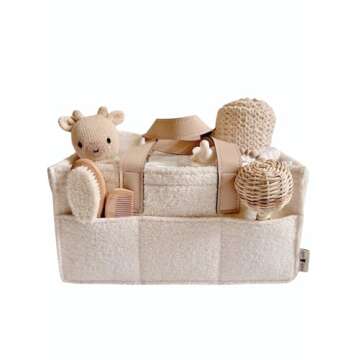 Teddy Sherpa Diaper Caddy - Beige Baby Nursery Organizer for Diapers and Baby Essentials, Neutral Nursery, Baby Registry Must Have, Portable Diaper Storage Basket