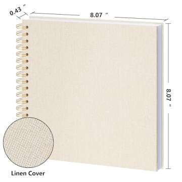 Vienrose Scrapbook Photo Album Hard Linen Cover 8 x 8 Inch Photo Book Kraft Paper with Stickers Memory Book 40 Pages for Wedding, Couple, Family, Beige