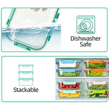 C CREST [10-Pack Glass Food Storage Containers (A Set of Five Colors), Meal Prep Containers with Lids for Kitchen, Home Use - Airtight Glass Lunch Boxes