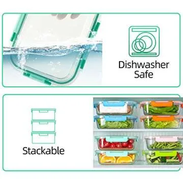 C CREST [10-Pack Glass Food Storage Containers (A Set of Five Colors), Meal Prep Containers with Lids for Kitchen, Home Use - Airtight Glass Lunch Boxes