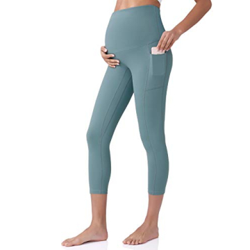 POSHDIVAH Maternity Capri Leggings with Pockets in Blue