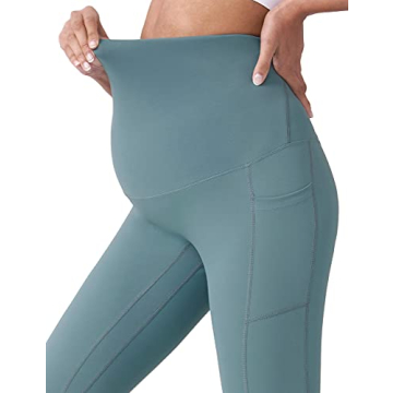 POSHDIVAH Maternity Capri Leggings with Pockets in Blue