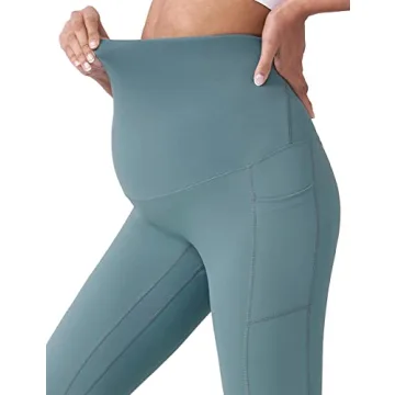 POSHDIVAH Maternity Capri Leggings with Pockets in Blue