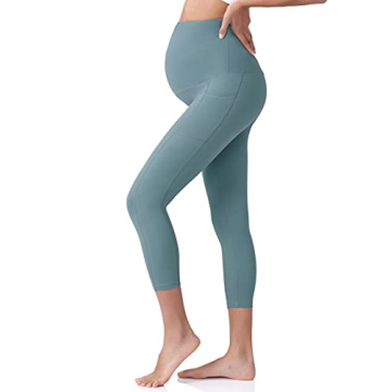 POSHDIVAH Maternity Capri Leggings with Pockets in Blue