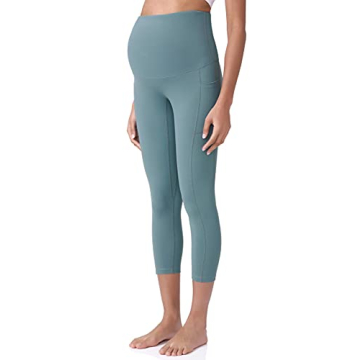 POSHDIVAH Maternity Capri Leggings with Pockets in Blue
