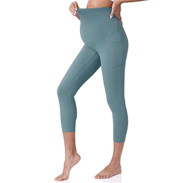 POSHDIVAH Maternity Capri Leggings with Pockets in Blue