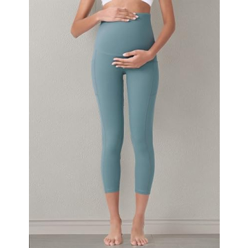 POSHDIVAH Maternity Capri Leggings with Pockets in Blue