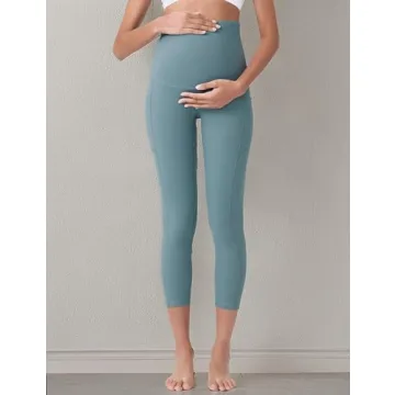 POSHDIVAH Maternity Capri Leggings with Pockets in Blue