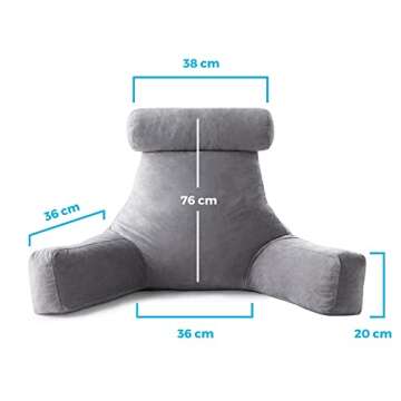 LINENSPA Reading Pillow with Shredded Memory Foam- Back Pillow for Sitting in Bed, Reading, Gaming, Watching TV – Chair Pillow with Arms, Dorm Room Essentials, Stone