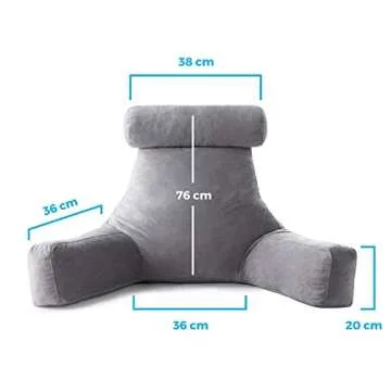 LINENSPA Reading Pillow with Shredded Memory Foam- Back Pillow for Sitting in Bed, Reading, Gaming, Watching TV – Chair Pillow with Arms, Dorm Room Essentials, Stone