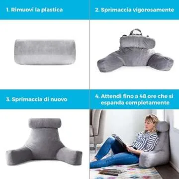 LINENSPA Reading Pillow with Shredded Memory Foam- Back Pillow for Sitting in Bed, Reading, Gaming, Watching TV – Chair Pillow with Arms, Dorm Room Essentials, Stone