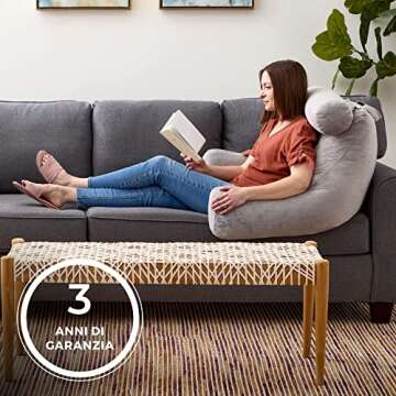 LINENSPA Reading Pillow with Shredded Memory Foam- Back Pillow for Sitting in Bed, Reading, Gaming, Watching TV – Chair Pillow with Arms, Dorm Room Essentials, Stone