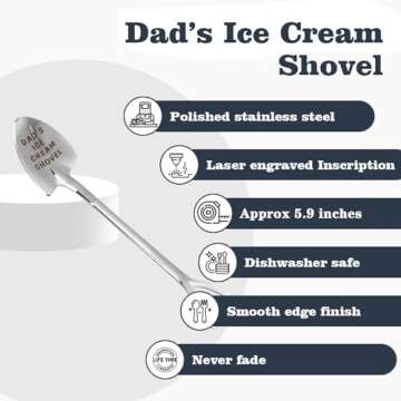 Gifts for Dad from Daughter Fathers Day Gifts Ice Cream Spoon Scoop for Ice Cream Lovers, Dad Gifts from Daughter son Funny Engraved Stainless Steel Spoon Shovel,Valentine's Day Gifts for dad