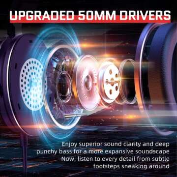 EKSA Gaming Headset E900 Plus, 7.1 Surround Sound, Wired Headphones with Microphone for Pc Ps4 Ps5, Detachable Noise Cancelling Microphone, Over-Ear, Premium Memory Foam Earpads