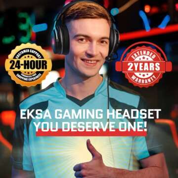 EKSA Gaming Headset E900 Plus, 7.1 Surround Sound, Wired Headphones with Microphone for Pc Ps4 Ps5, Detachable Noise Cancelling Microphone, Over-Ear, Premium Memory Foam Earpads