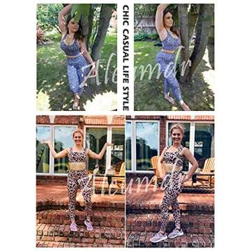 Aleumdr Womens High Waisted Leopard Print Workout Sets Two Pieces Outfits Suits Yoga Pants with Spor...