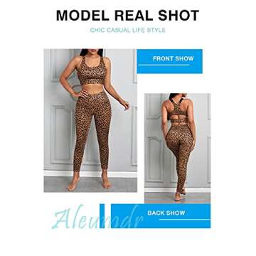 Aleumdr Womens High Waisted Leopard Print Workout Sets Two Pieces Outfits Suits Yoga Pants with Sports Bra Gym Clothes Leopard Medium 8 10