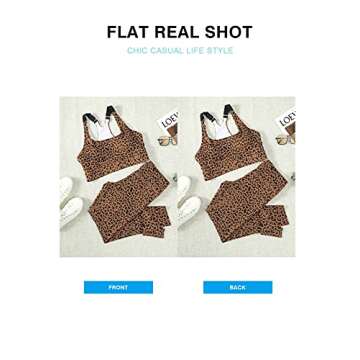 Aleumdr Womens High Waisted Leopard Print Workout Sets Two Pieces Outfits Suits Yoga Pants with Sports Bra Gym Clothes Leopard Medium 8 10