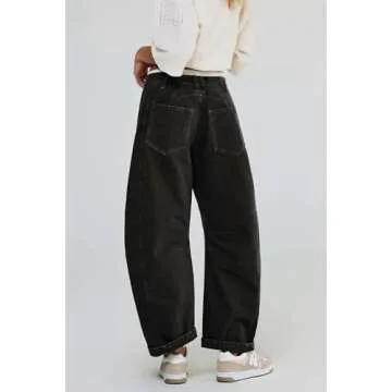 Allimy Womens Jeans High Waisted Mid Rise Baggy Loose Fit Ankle Barrel Leg Y2K Boyfriend Horseshoe Cropped Wide Leg Jeans for Women Trendy 2025 Denim Capri Pants Women Dark Blue Size 4