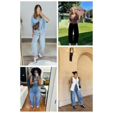 Allimy Womens Jeans High Waisted Mid Rise Baggy Loose Fit Ankle Barrel Leg Y2K Boyfriend Horseshoe Cropped Wide Leg Jeans for Women Trendy 2025 Denim Capri Pants Women Dark Blue Size 4