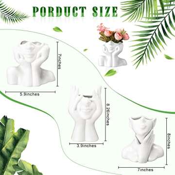 Sieral 3 Pcs Ceramic Face Vase Female Form Flower Modern Body Vase for Decor with Head Half Body Bus...