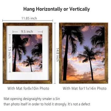 SESEAT 11x14 Frames, Display Pictures 8x10 With mat or 11x14 Prints Without Mat,Wall Mounting,Brown,6PCS