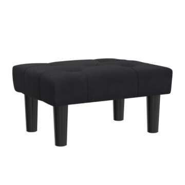 HOUCHICS Small Footstool Ottoman,Velvet Soft Footrest Ottoman with Wood Legs,Sofa Footrest Extra Seating for Living Room Entryway Office(Black 1PACK)