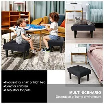 HOUCHICS Small Footstool Ottoman,Velvet Soft Footrest Ottoman with Wood Legs,Sofa Footrest Extra Seating for Living Room Entryway Office(Black 1PACK)